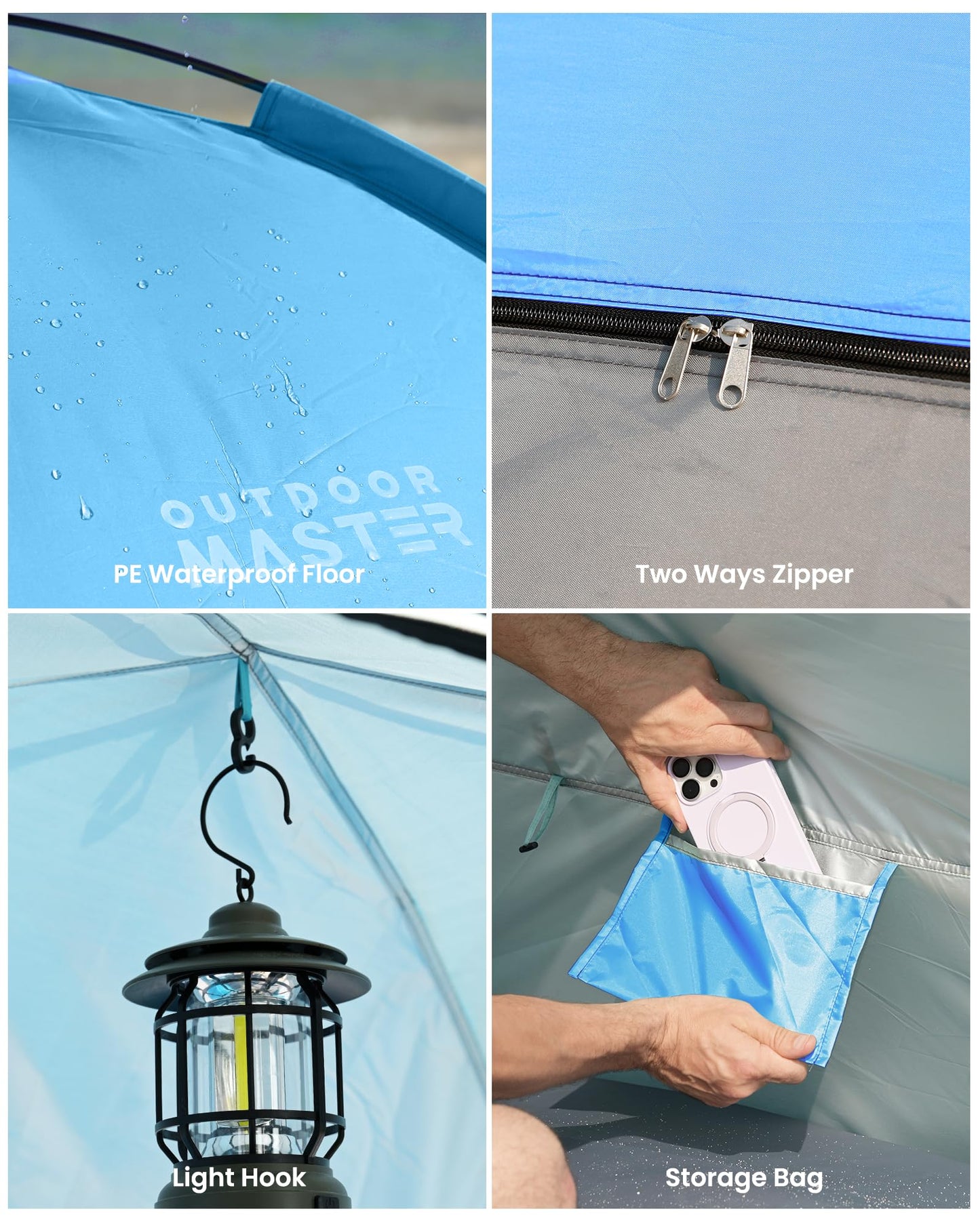 OutdoorMaster Beach Tent for 3/4 Person - Easy Setup Sun Shade Shelter, Portable Beach Shade Sun Canopy with UPF 50+ UV Protection, Removable Skylight Family Size - 3 Person Blue