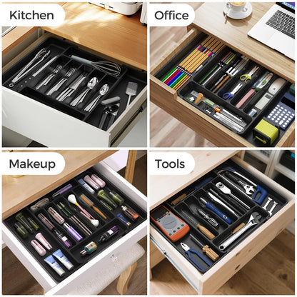 ukeetap Extra Large Expandable Silverware Organizer, BPA-Free Food-Safe Cutlery Flatware Organizer, Kitchen Utensil Drawer Organizer, Adjustable Silverware Holder for Spoons Forks Knives, Black
