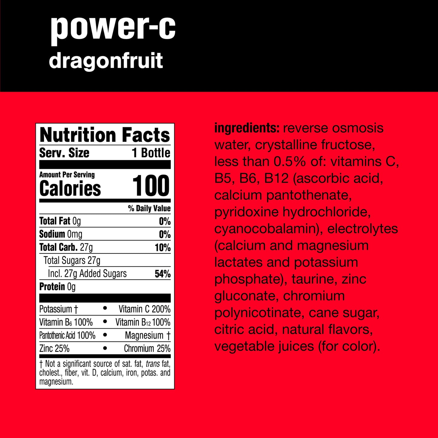 vitaminwater power-c electrolyte enhanced water w/vitamins, dragonfruit drinks, 20 fl oz, 12 Pack