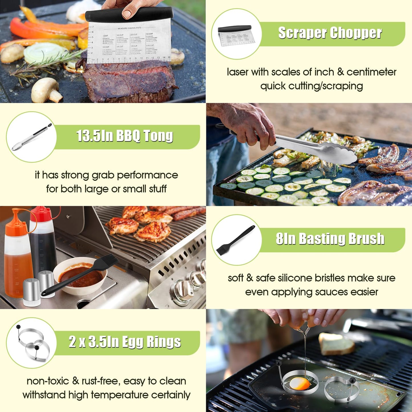 HaSteeL Griddle Accessories Kit of 16, Professional Stainless Steel Griddle Spatula Tools in Storage Bag, Heavy Duty Metal Spatulas/Chopper/Burger Press/Melting Dome for Teppanyaki Flat Top BBQ Grill