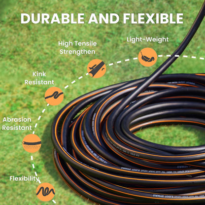 Giraffe Tools Garden Hose 100ft x 5/8", Water Hose Heavy Duty, Flexible, Lightweight Hybrid Hose with Swivel Handle, Male to Female Fittings, Burst 600 PSI