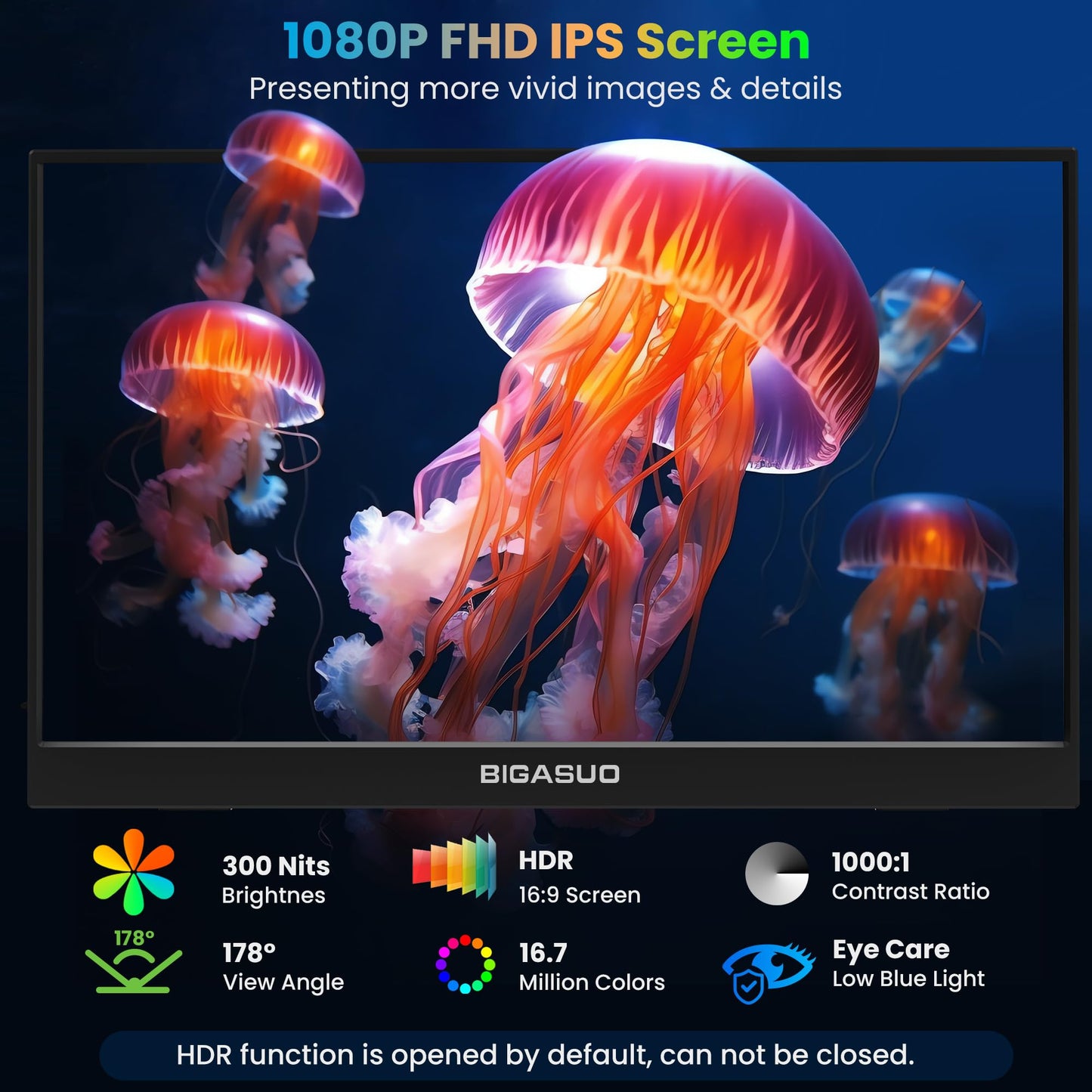 BIGASUO Portable Monitor, 15.6'' 1080P FHD Portable Monitor for Laptop, USB-C HDMI Computer Display HDR, Ultra-Slim IPS Gaming Monitor with Smart Cover for Laptop, PC, Phone, Mac, Xbox, PS4/5, Switch