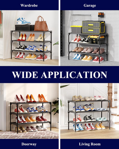 Kitsure Shoe Rack - Non-Woven Shoe Rack Shelf, Shoe Organizer for Closet, Entryway, Garage & Corridor, Stackable Shoe Shelves, Medium, Black