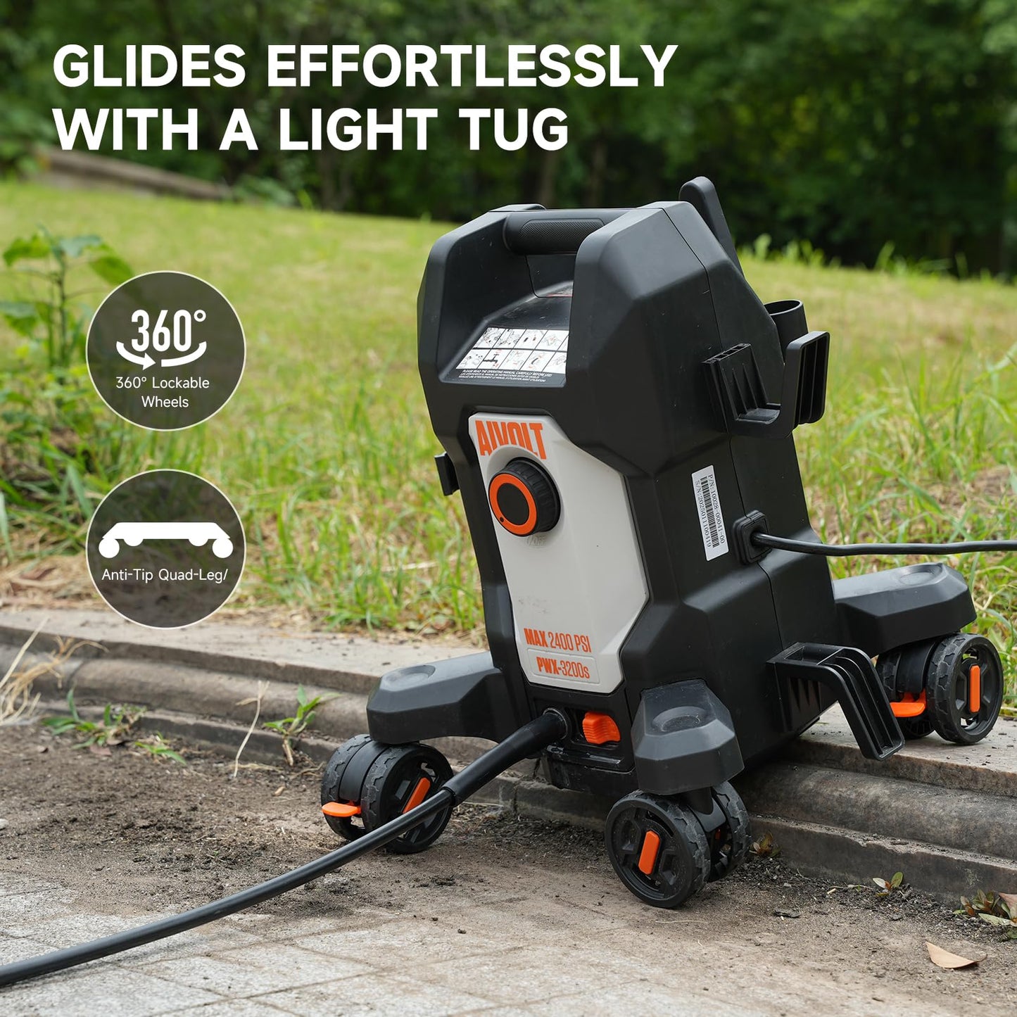 AIVOLT Electric Pressure Washer, Anti-Tipping Power Washer Surge Pressure 4800PSI with 36FT Cable & 25FT Hose, 4 Nozzles, Soap Tank, High Pressure Cleaner Machine for Car Washing, House, Garden
