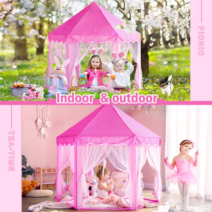 Monobeach Princess Tent Girls Large Playhouse Kids Castle Play Tent with Star Lights Toy for Children Indoor and Outdoor Games, 55'' x 53'' (DxH)