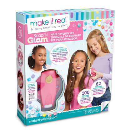 Make It Real: Snap N' Glam Hair Styling Set - Reusable Gems, Accents & Bead Clips, Create Unique Styles for Every Type of Hair, Girls & Kids Ages 8+