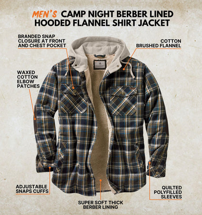 Legendary Whitetails Men's Hooded Shirt Jacket Flannel Berber Lined Polyfill Insulated, Upland Plaid, Small