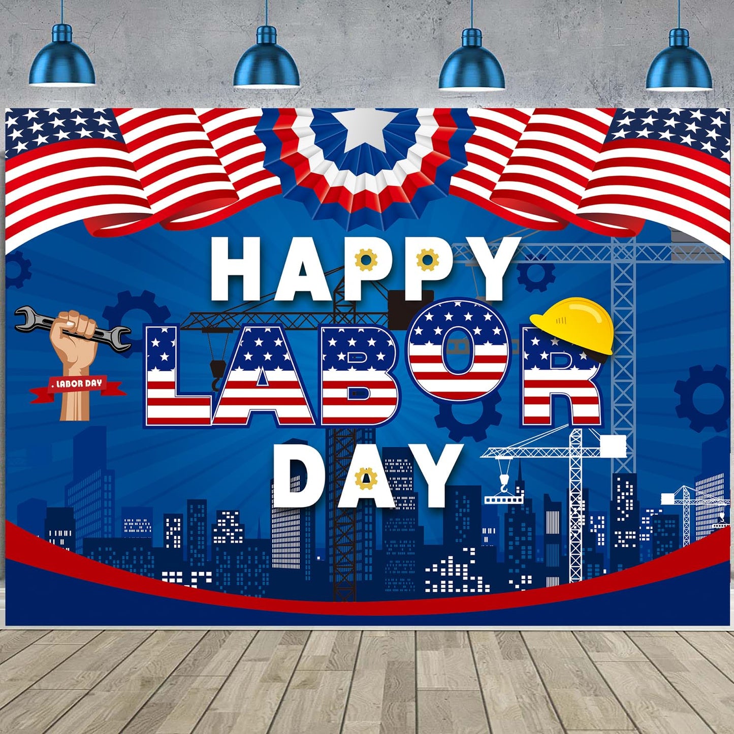 Happy Labor Day Backdrop Banner Remember and Honor Laborer Photography Background for Labor Day American Flag Patriotic Theme Party Decorations Supplies (6x4ft(70x40inch))