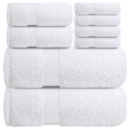 Infinitee Xclusives Luxury 100% Cotton Towel Set – 8 Piece Bathroom Towel Set (2 Bath Towels, 2 Hand Towels, 4 Washcloths) – Soft & Absorbent Towels for Bathroom (Brilliant White)