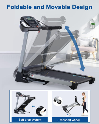 BORGUSI Treadmill with 15% Auto Incline - 350 LBS Capacity, 3.5HP Electric Folding Treadmill Up to 10MPH Speed, Running Machine with 20" Wide Tread Belt & LCD Display for Home Use, Bluetooth Speaker