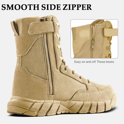 FREE SOLDIER Men's 8 Inch Tactical Side Zip Boots Military Army Work Boots Lightweight Combat Boot for Motorcycle Boot(Tan 10.5)