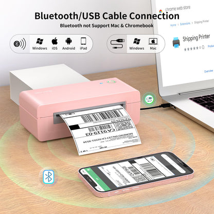 Gloryang Bluetooth Thermal Shipping Label Printer, 4X6 Inkless Label Machine for iOS, Android, Laptop, Wireless Printer for Small Business, Compatible with Amazon, UPS, Shopify, Pink