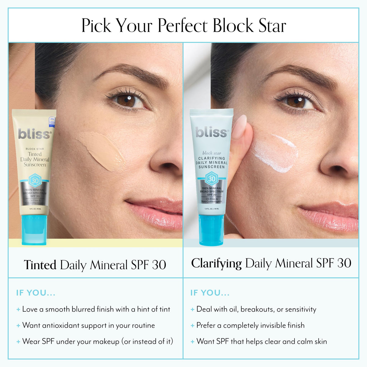 Bliss Block Star SPF 30 Daily Tinted Sunscreen with Zinc Oxide, Sunscreen & Makeup Primer- All Skin Tones - 100% Mineral Broad Spectrum Sunscreen with Titanium Dioxide & Antioxidant Blend,- 1.4 fl oz.