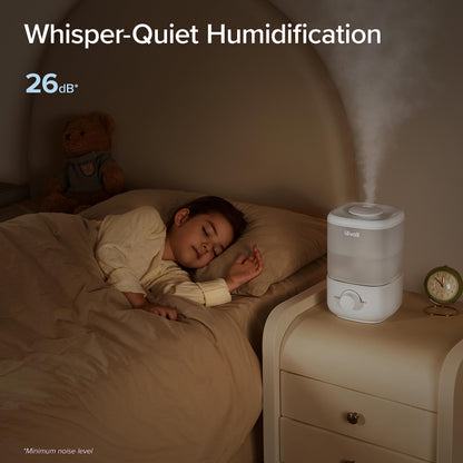 LEVOIT Top Fill Humidifiers for Bedroom, 2.5L Tank for Large Room, Easy to Fill & Clean, 26dB Quiet Cool Mist Air Humidifier for Home Baby Nursery & Plants, Auto Shut-off and BPA-Free for Safety, 25H