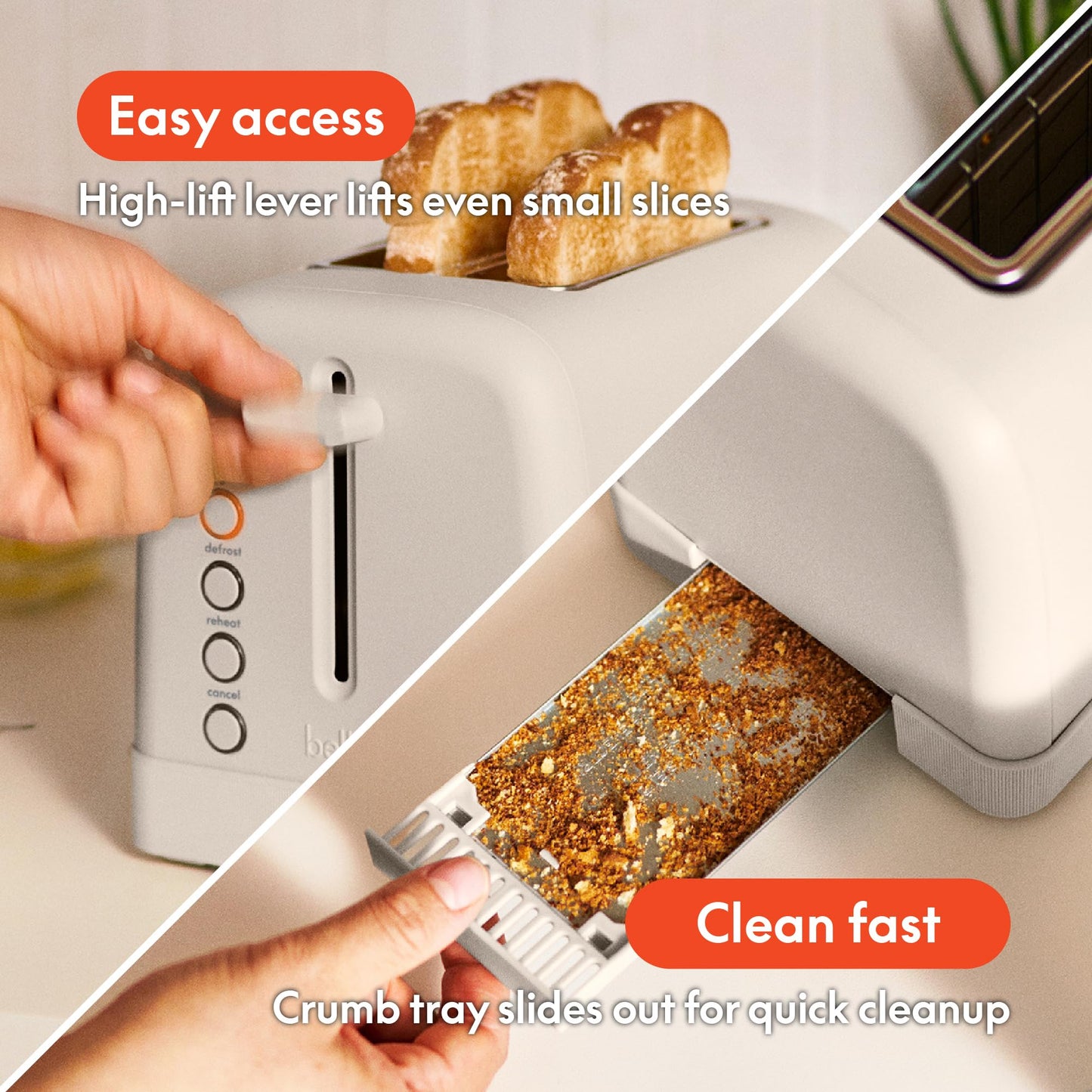 bella 2 Slice Toaster, 6 Setting Shade Control w Reheat, Cancel, Bagel & Defrost Buttons, Removable Crumb Tray, Anti Jam & Auto Shutoff, Auto Centering Guides & Cord Wrap, 900 Watt, Oatmilk