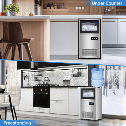 Ice Machine Commercial Ice Maker Machine, 150 Lbs /24H, 30 lbs Bin, Under Counter Built-in or Freestanding, Stainless Steel Household Use, Restaurant Bar Kitchen Cafe