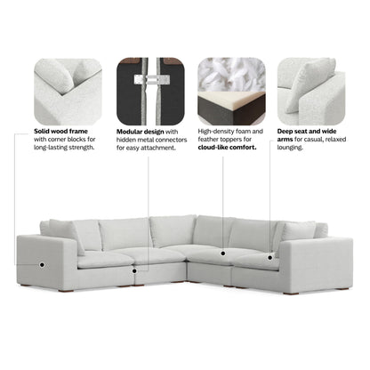 SIMPLIHOME Jasmine Right-Arm Sofa Module in Performance Fabric, Cloud Grey, 44-inches Wide, Handcrafted Contemporary-Style Right-Arm Accent Chair for Living Room