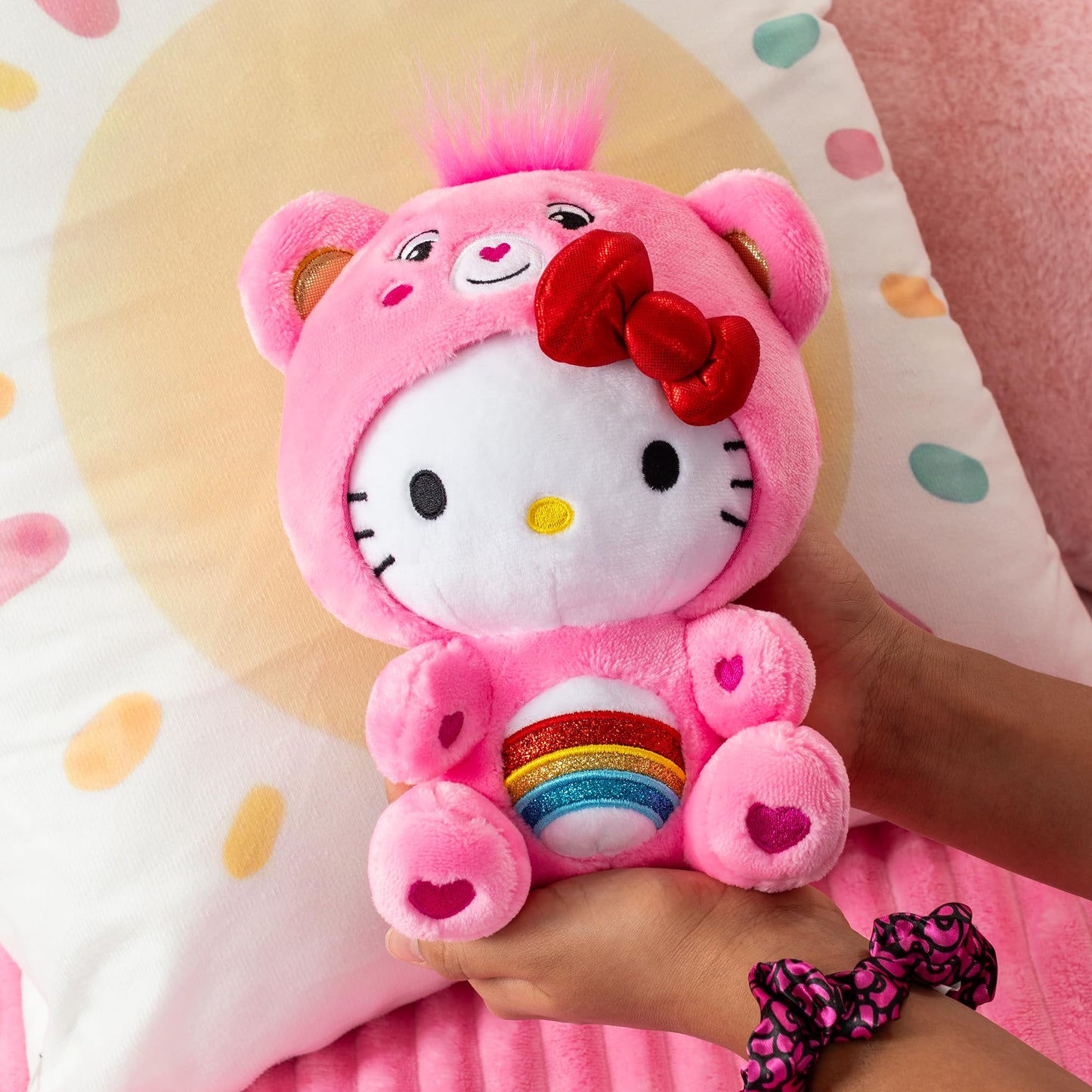 Care Bears Hello Kitty Dressed As Cheer Bear 8" Fun-Size Plush - Soft, Huggable Bestie! – Good for Girls and Boys, Employees, Collectors, Ages 4+