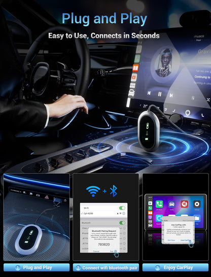 Wireless CarPlay Adapter - Converts Wired to Wireless CarPlay in 5 Seconds, Plug & Play, A7 Dual-Core Chip, Zero Latency, Stable Connection, Compatible with Apple iPhone iOS 10+ & Vehicles 2015+