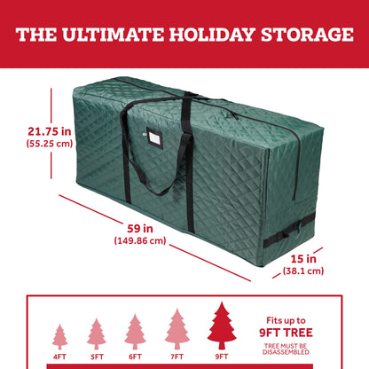 Zober Christmas Tree Storage Bag - Open Top, Quilted Christmas Tree Storage Box for Disassembled Trees up to 9 Feet with Carry Handles and Dual Zipper - 59x15x21.75 Inches, Green