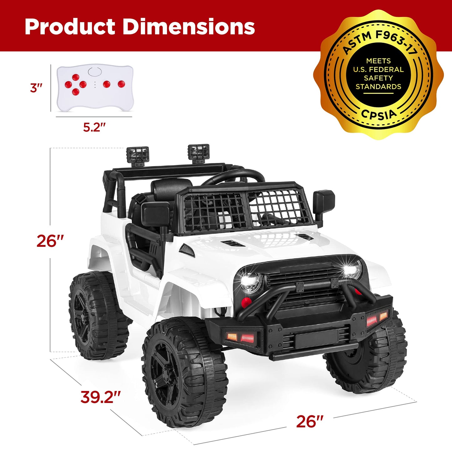 Best Choice Products 12V Kids Ride On Truck Car w/Parent Remote Control, Spring Suspension, LED Lights, AUX Port - White