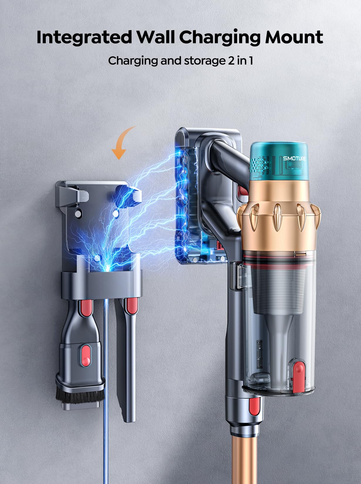 Cordless Vacuum Cleaner, 550W 45KPA 60 Mins Runtime Self-Standing Vacuum Cleaners for Home, Stick Vacuum with Charging Dock Station Removable Battery, Handheld Vacuum for Pet Hair/Carpet/Floor