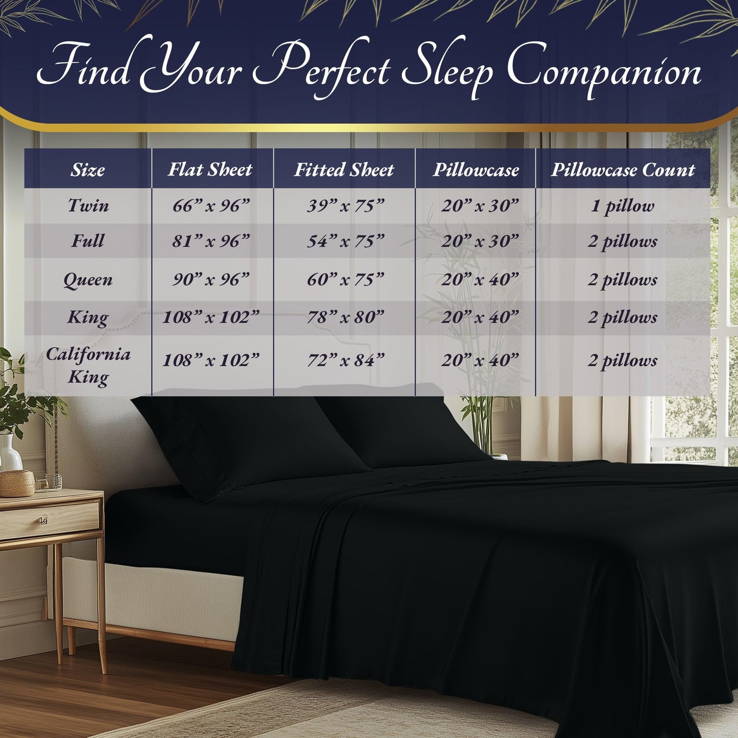 DECOLURE 100% Organic Viscose Derived from Bamboo Sheets Full Size 4pcs - Ultra Soft & Luxuriously Cooling, 17" Deep Pocket, Double Stitching, Perfect for Hot Sleepers - Full Bed Sheets (Black)
