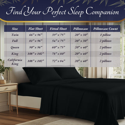DECOLURE 100% Organic Viscose Derived from Bamboo Sheets Full Size 4pcs - Ultra Soft & Luxuriously Cooling, 17" Deep Pocket, Double Stitching, Perfect for Hot Sleepers - Full Bed Sheets (Black)