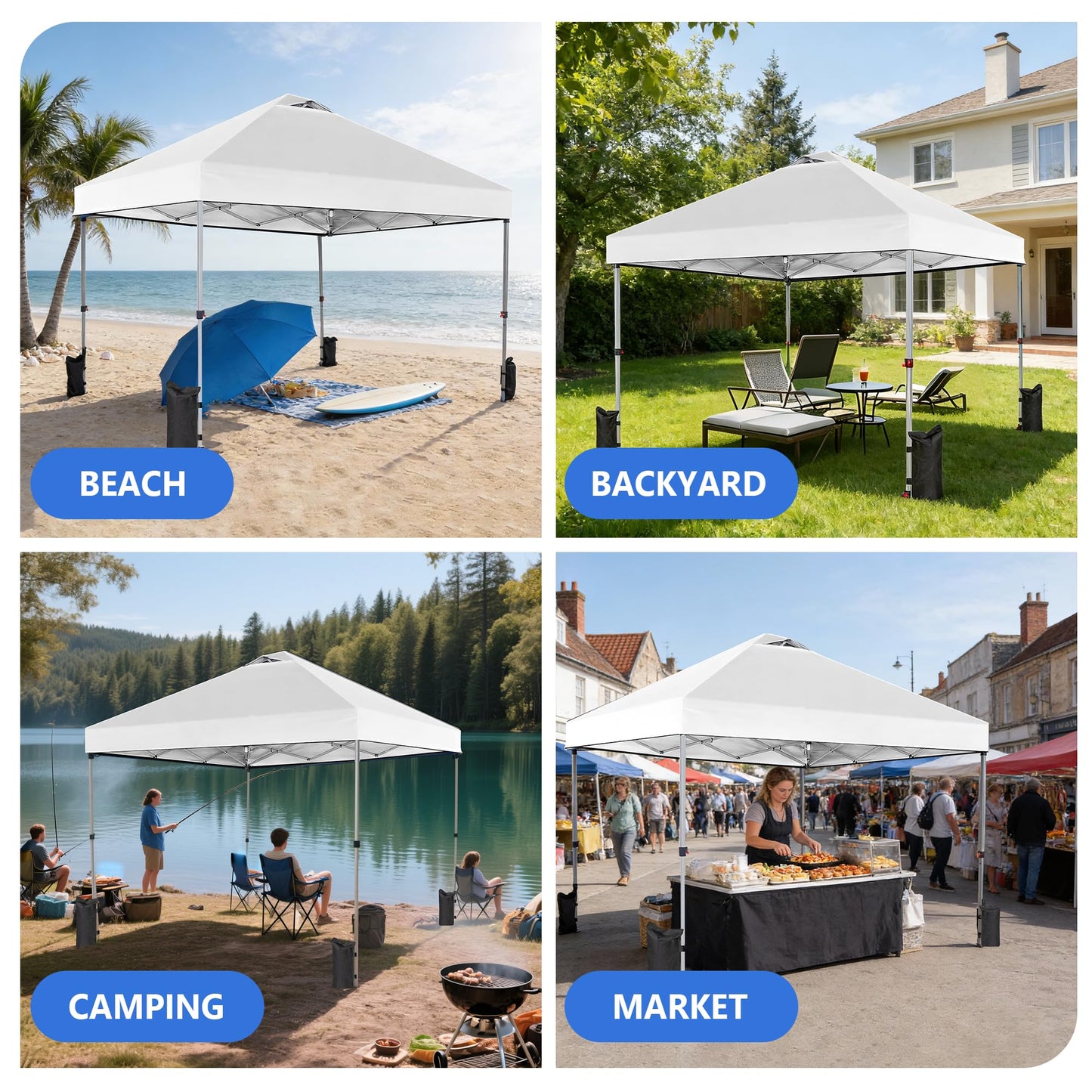 OLIXIS 10x10ft Pop Up Canopy Tent, Heavy Duty 1-Person One Push Setup, Portable Outdoor Shelter for Beach, Events, Camping Includes Rolling Carry Bag, White