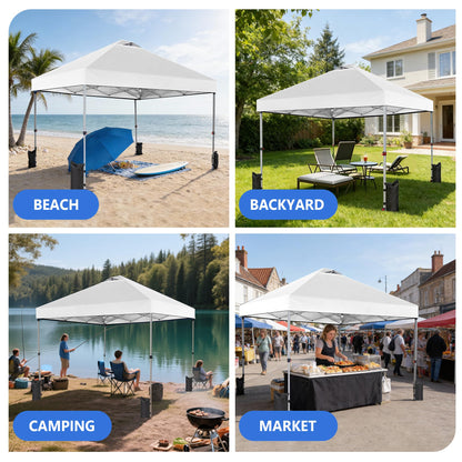OLIXIS 10x10ft Pop Up Canopy Tent, Heavy Duty 1-Person One Push Setup, Portable Outdoor Shelter for Beach, Events, Camping Includes Rolling Carry Bag, White