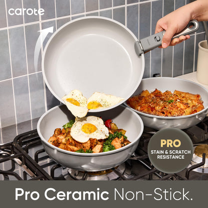 CAROTE 27pcs Ceramic Cookware Set Nonstick, Pots and Pans Set Non stick, Non Toxic Cookware, Dishwasher/Oven Safe, RV/Camping Cookware Set, Pan and Pot with Kitchen Utensils, Dark Gray