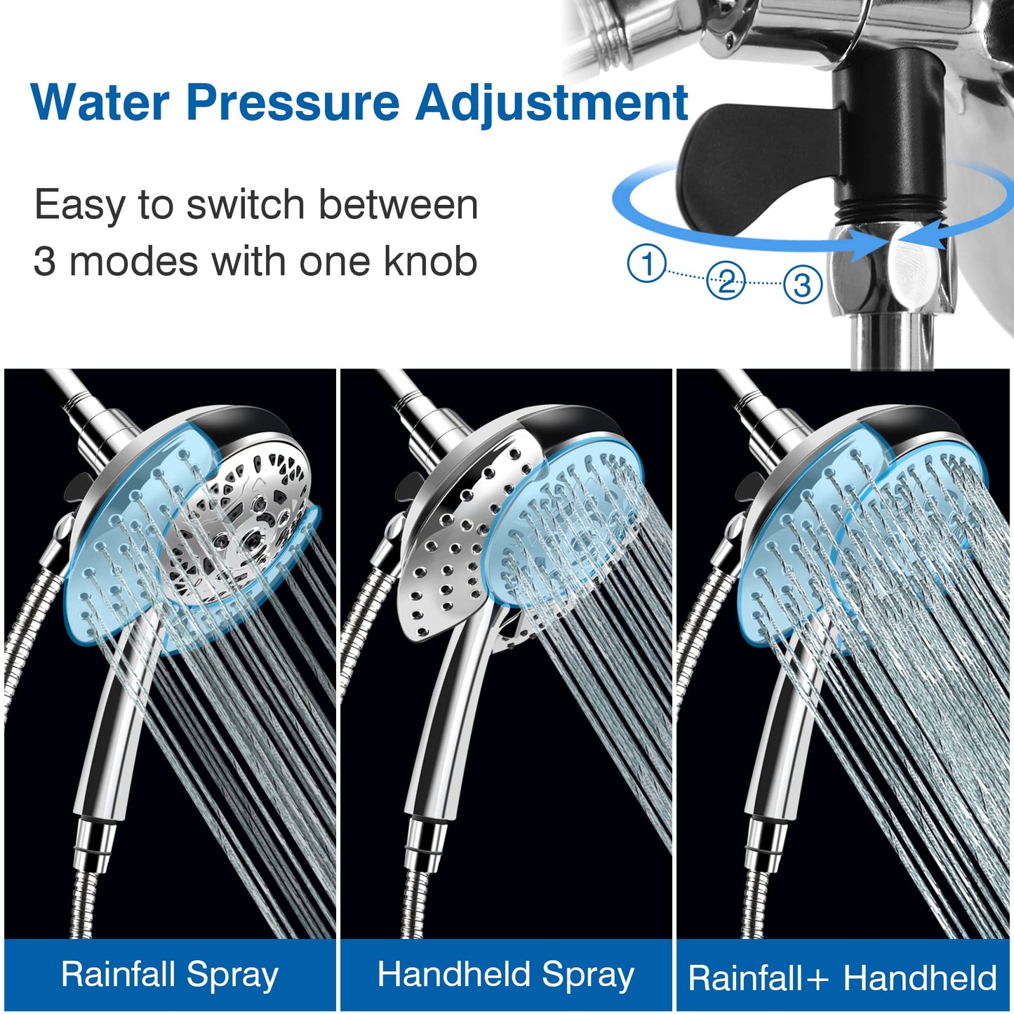 Shower Head with Handheld High Pressure: INAVAMZ Hand Held Shower Head & Rain Shower Head 2-IN-1 Shower Head with 59" Rotatable Stainless Steel Hose, Shower Trim Systems