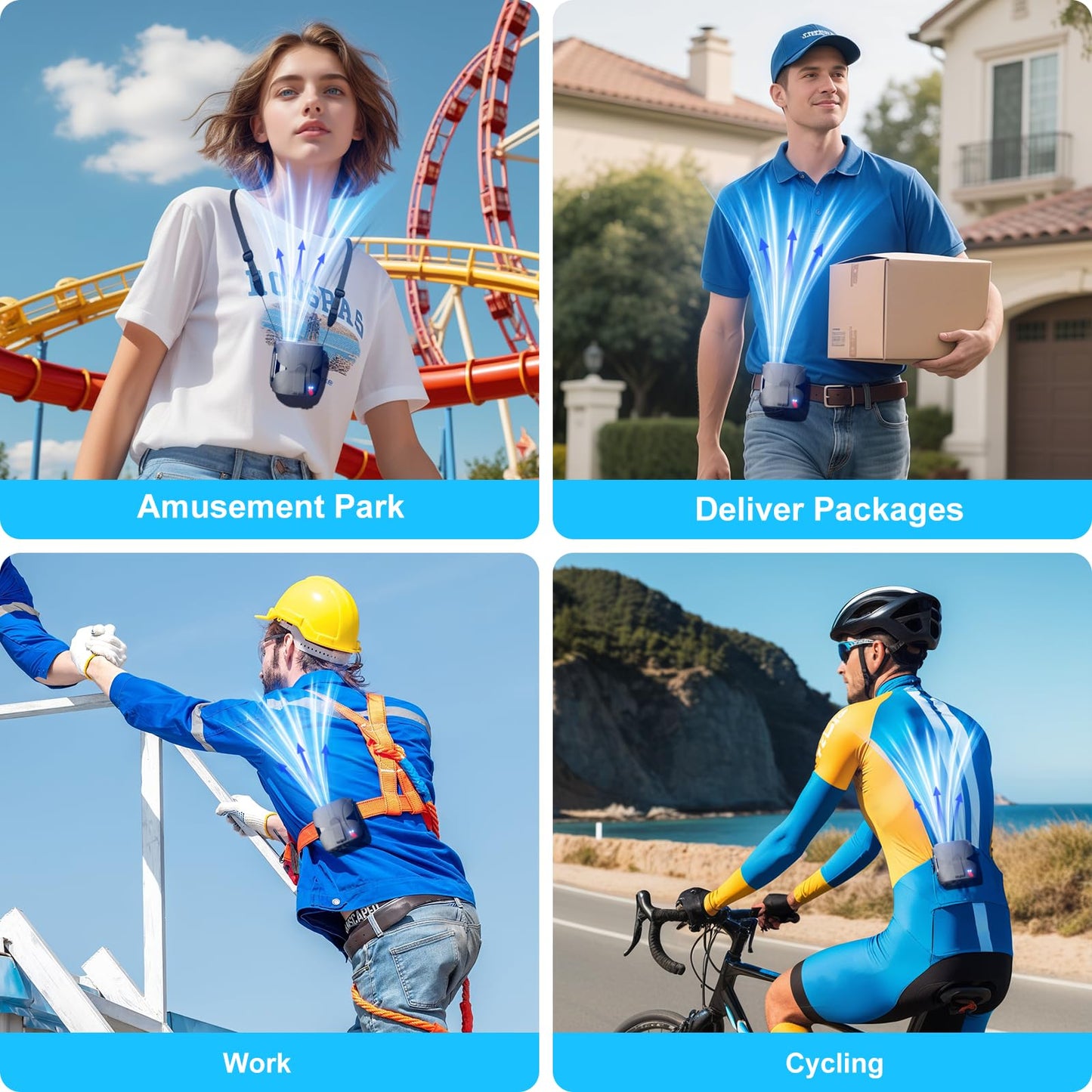 FULSUNT Portable Waist Fan Clip On Up to 40H Cooling, 14000RPM Powerful Airflow, 6000mAh Shirt Fans Rechargeable, 6 Speeds Body Fan with Neck Strap, Wearable Belt Fans for Outdoor Work Travel