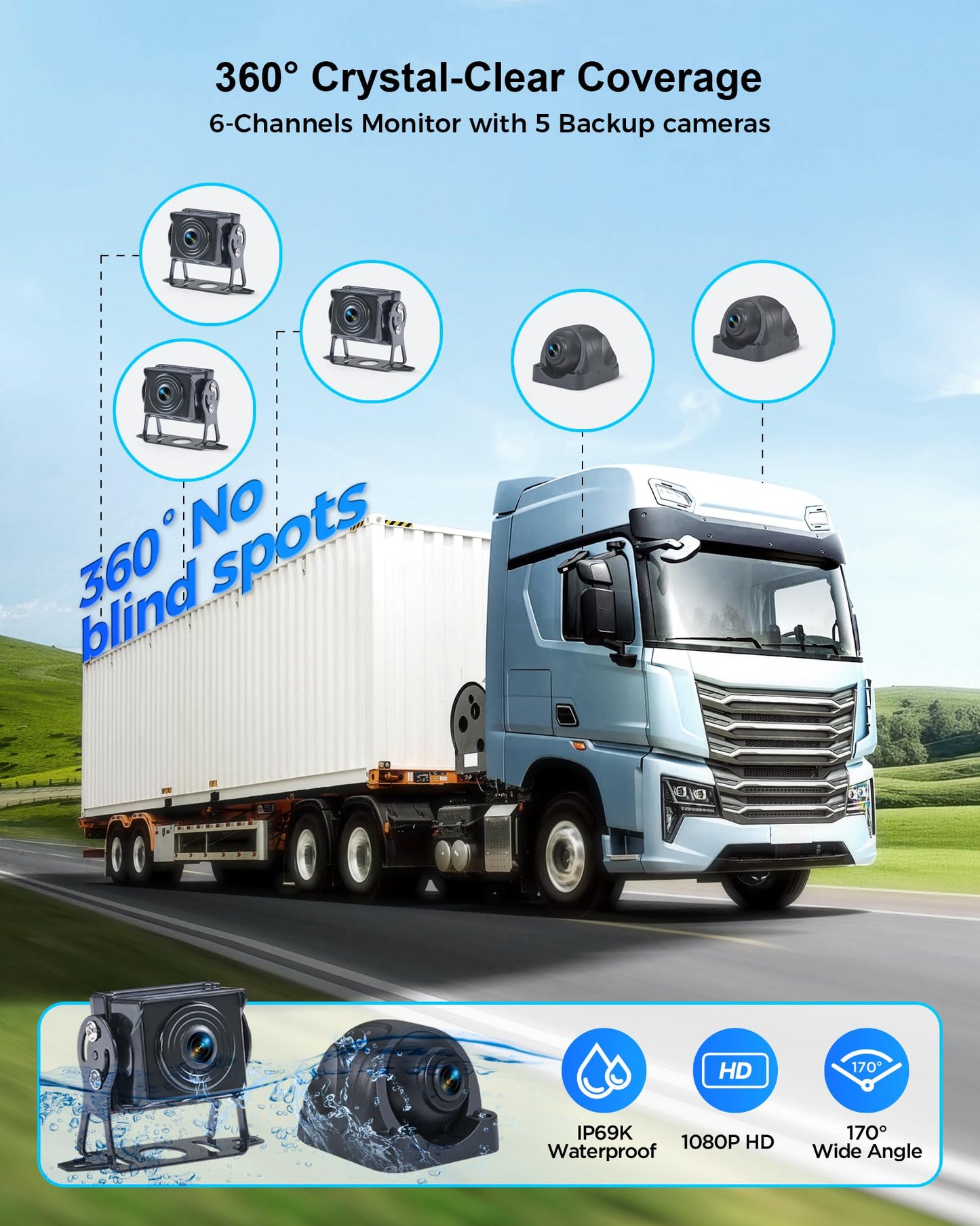 VOONOA RV Camera System with Carplay Android Auto, 5 1080P Wired Backup Camera & 10.1" HD Android 13 Touch Screen Parking Monitoring Navigation DVR BT for Semi Truck Trailer Camper Motorhome