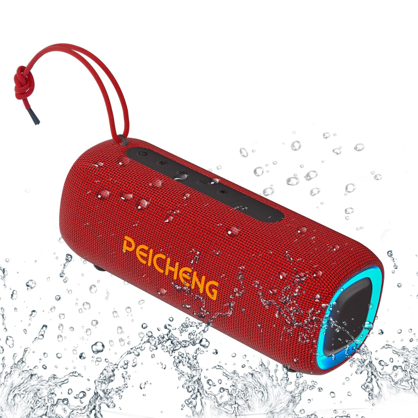 PEICHENG Bluetooth Speaker, Portable Wireless Clear Loud Stereo Sound IPX5 Waterproof with RGB Lights BT5.3 Long Playtime TWS Pairing,for Home Party Outdoor Beach,Great Gift Choice (Red)