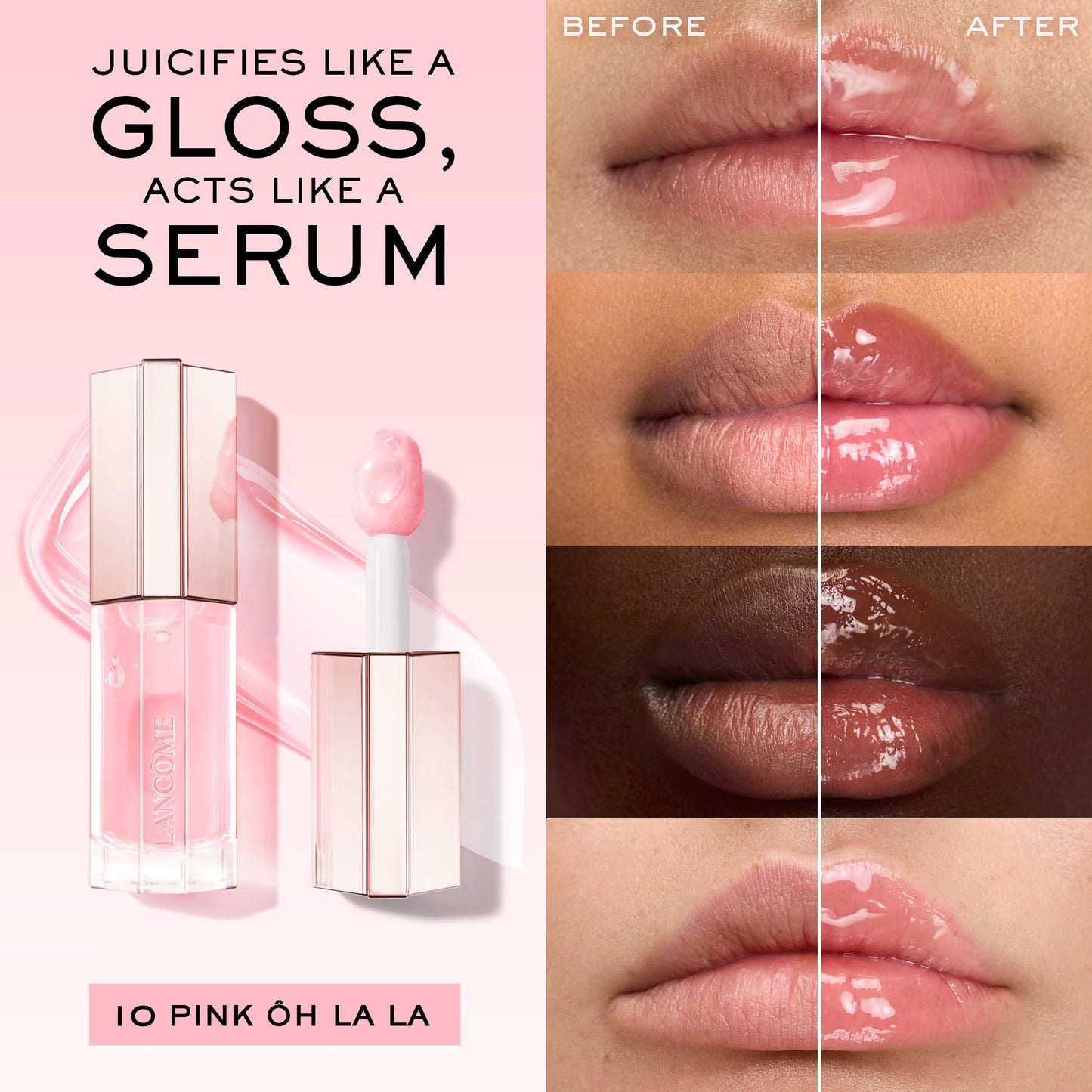 Lancôme Lip Idôle JuicyTreat Oil-in-Gloss -24HR Hydrating Gloss with Squalane for Instant Shine - 10 PINK ÔH LA LA
