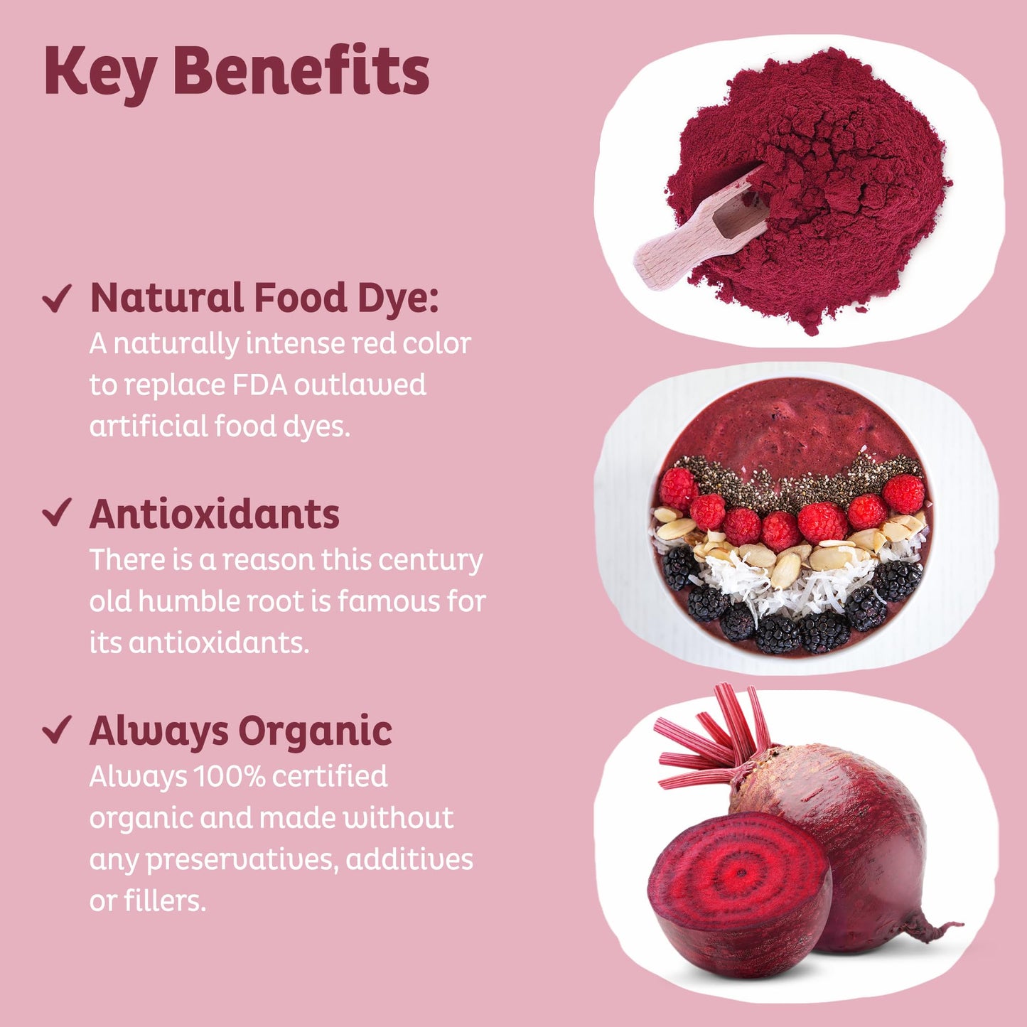 KOS Organic Beet Root Powder, USDA Organic - Natural Nitric Oxide Booster, Superfood Plant Based Beetroot Antioxidant, Supports Active Lifestyle & Healthy Circulation, Soy & Gluten-Free - 90 Servings