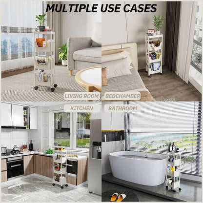 Nervure 4-Tier Plastic Rolling Utility Cart - Multifunctional Storage Cart with Lockable Wheels, Storage Cart Organizer for Bedroom, Living Room, Kitchen, Bathroom, Office, Light Gray