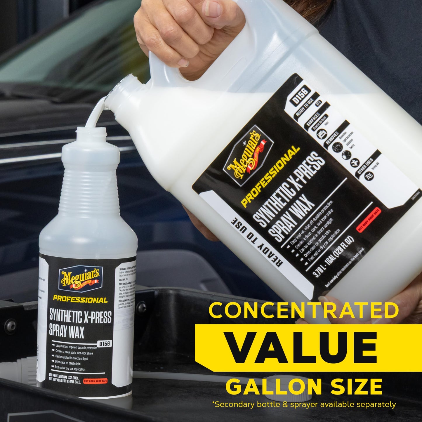 Meguiar's D15601 Synthetic X-Press Spray Wax for Car Detailing, Creates a Deep Shiny Look, Can Be Applied to Wet or Dried Paint and In Direct Sunlight, Moisture Rolls Off Waxed Paint, 1 Gallon