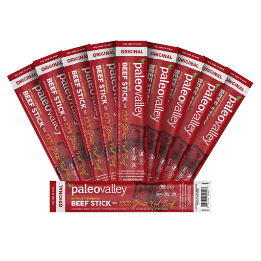 Paleovalley 100% Grass Fed Original Beef Sticks - Delicious Gluten Free Beef Snack - High Protein Keto Friendly