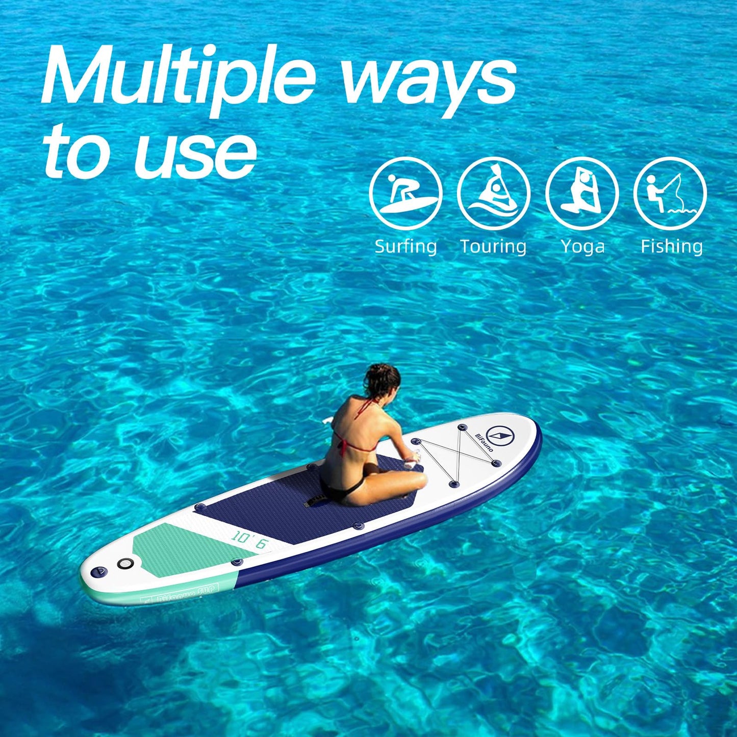 Inflatable Stand Up Paddle Board with SUP Accessories & Backpack. Paddle Boards for Adults. Non-Slip Deck, Wide Stance, Bottom Fin