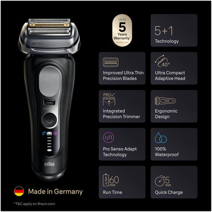 Braun Series 9 PRO+ Electric Shaver, Pro SensoAdapt, 6in1 SmartCare Center, Wet & Dry Razor, 9660CCPS, Black