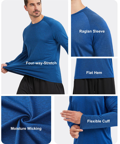 MLYENX 4-7 Pack Long Sleeve Shirts for Men Quick Dry Moisture Wicking Mens Long Sleeve Tee Shirts Workout T Shirts