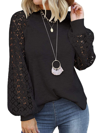 MIHOLL Women's Casual Sweet & Cute Loose Shirt Balloon Sleeve Blouse Top (Black, Small)