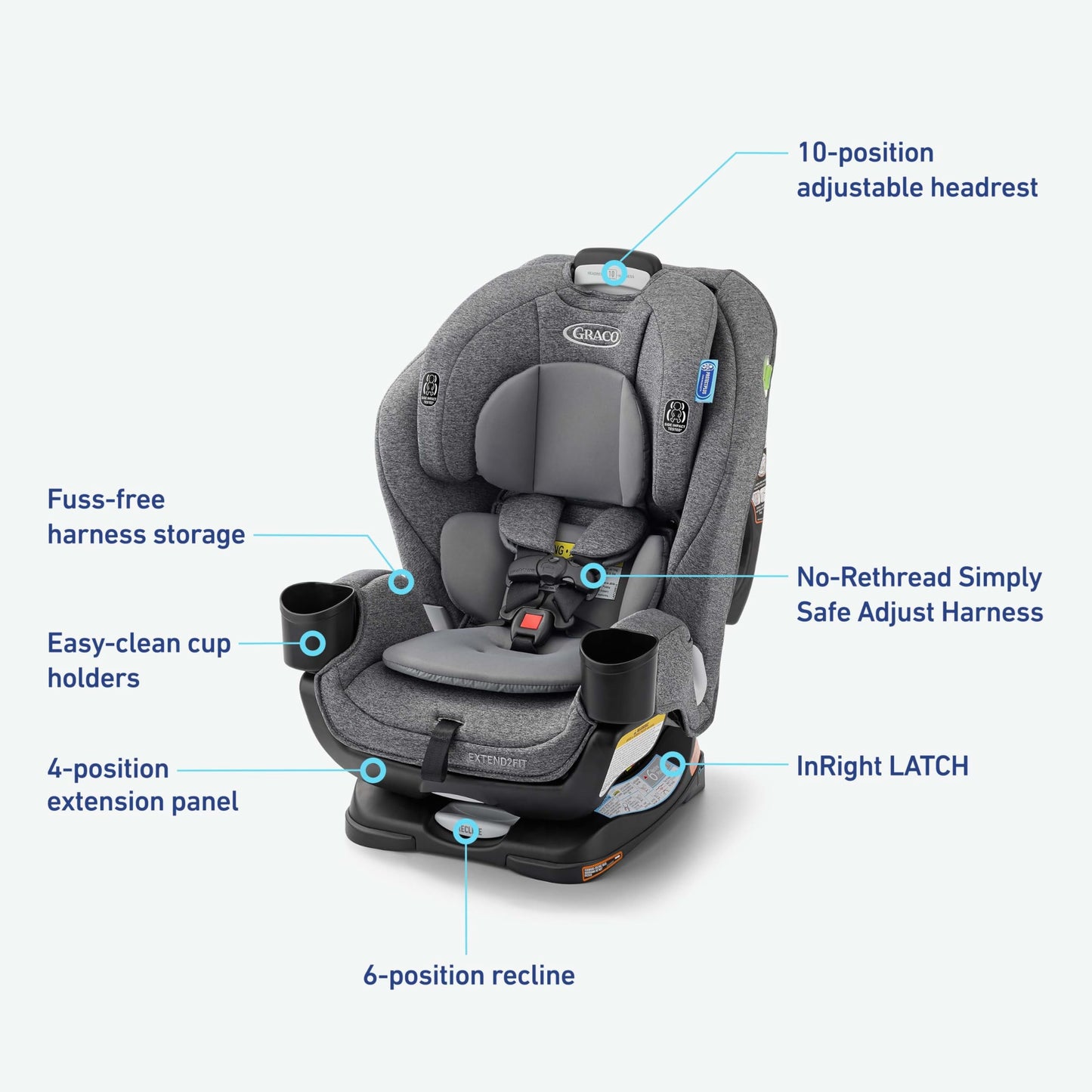 Graco Extend2Fit Convertible Baby Car Seat, Rear and Forward Facing, Adjustable Extension Panel for Extra Legroom, Cullen