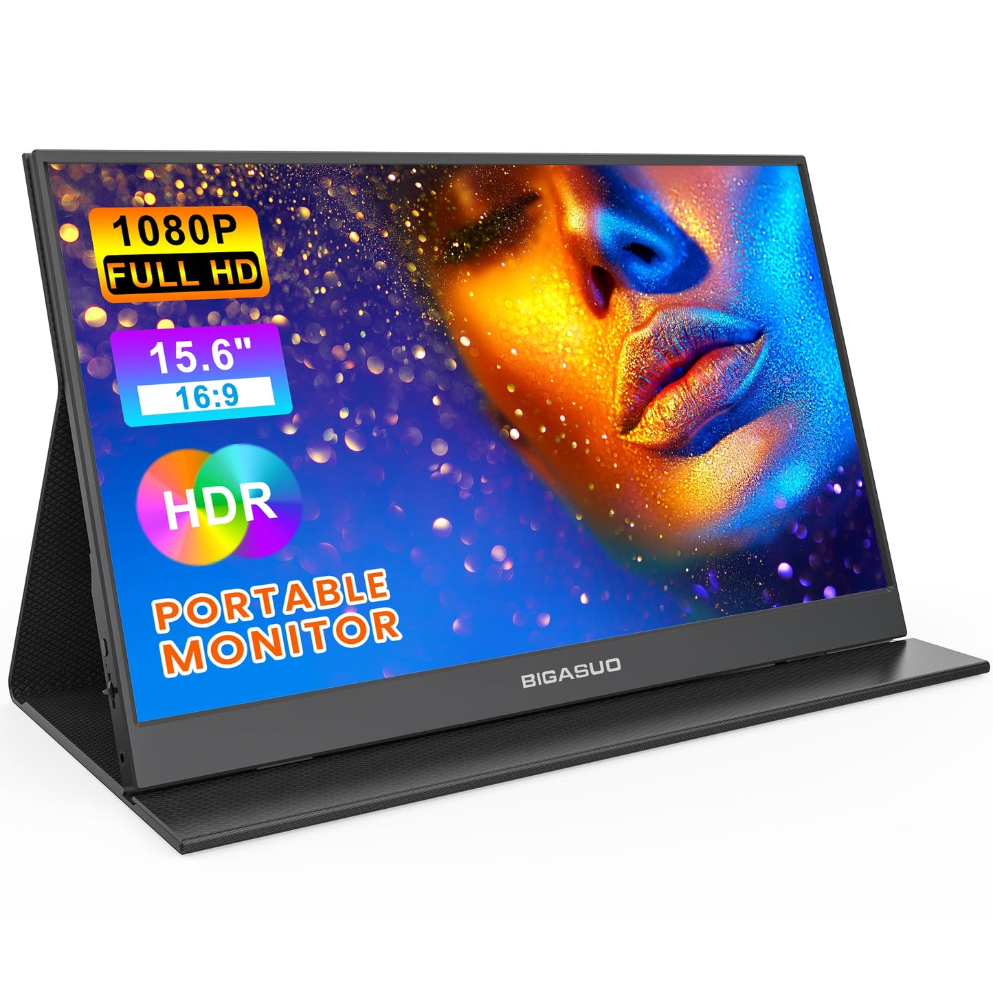 BIGASUO Portable Monitor, 15.6'' 1080P FHD Portable Monitor for Laptop, USB-C HDMI Computer Display HDR, Ultra-Slim IPS Gaming Monitor with Smart Cover for Laptop, PC, Phone, Mac, Xbox, PS4/5, Switch