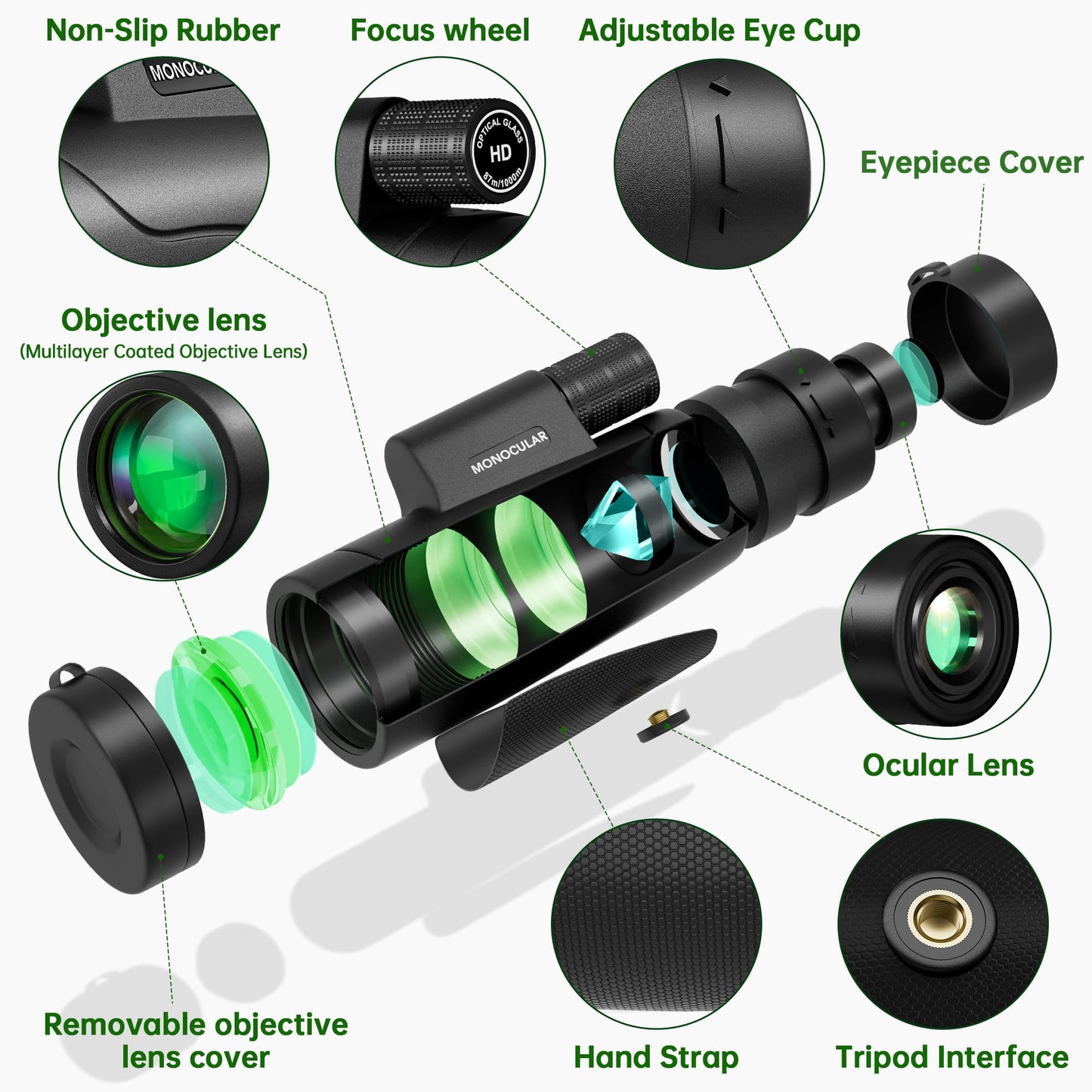 80x100 Monocular Telescope High Powered for Smartphone High Definition Monoculars for Adults with Adapter/Tripod for Bird Watching Hiking Hunting Camping Traveling Outdoor Wildlife-2025 Update