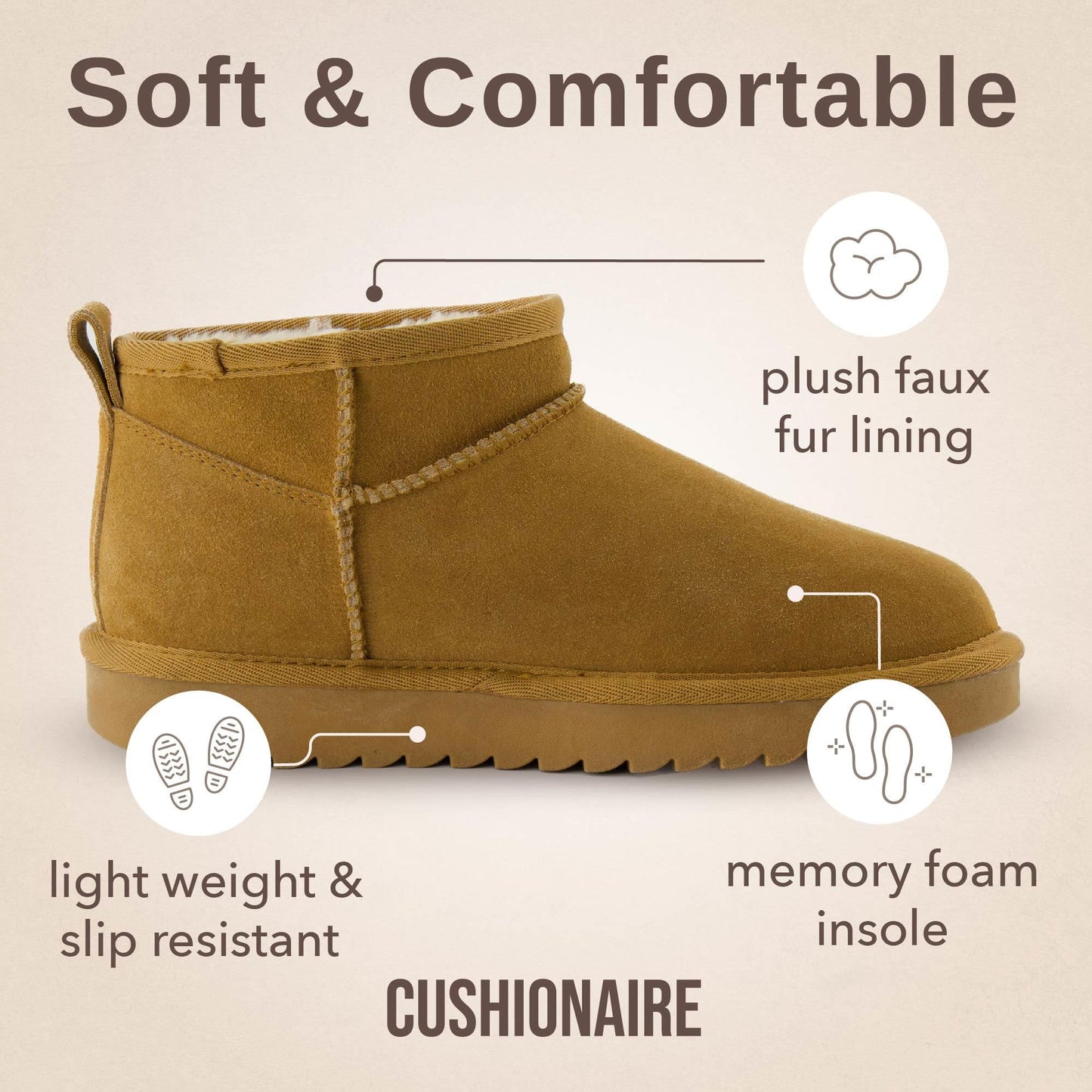 CUSHIONAIRE Hip 2 Genuine Suede Ankle Boots for Women, Cozy Faux Shearling Lining Pull On Winter Womens Boots, CHESTNUT 10