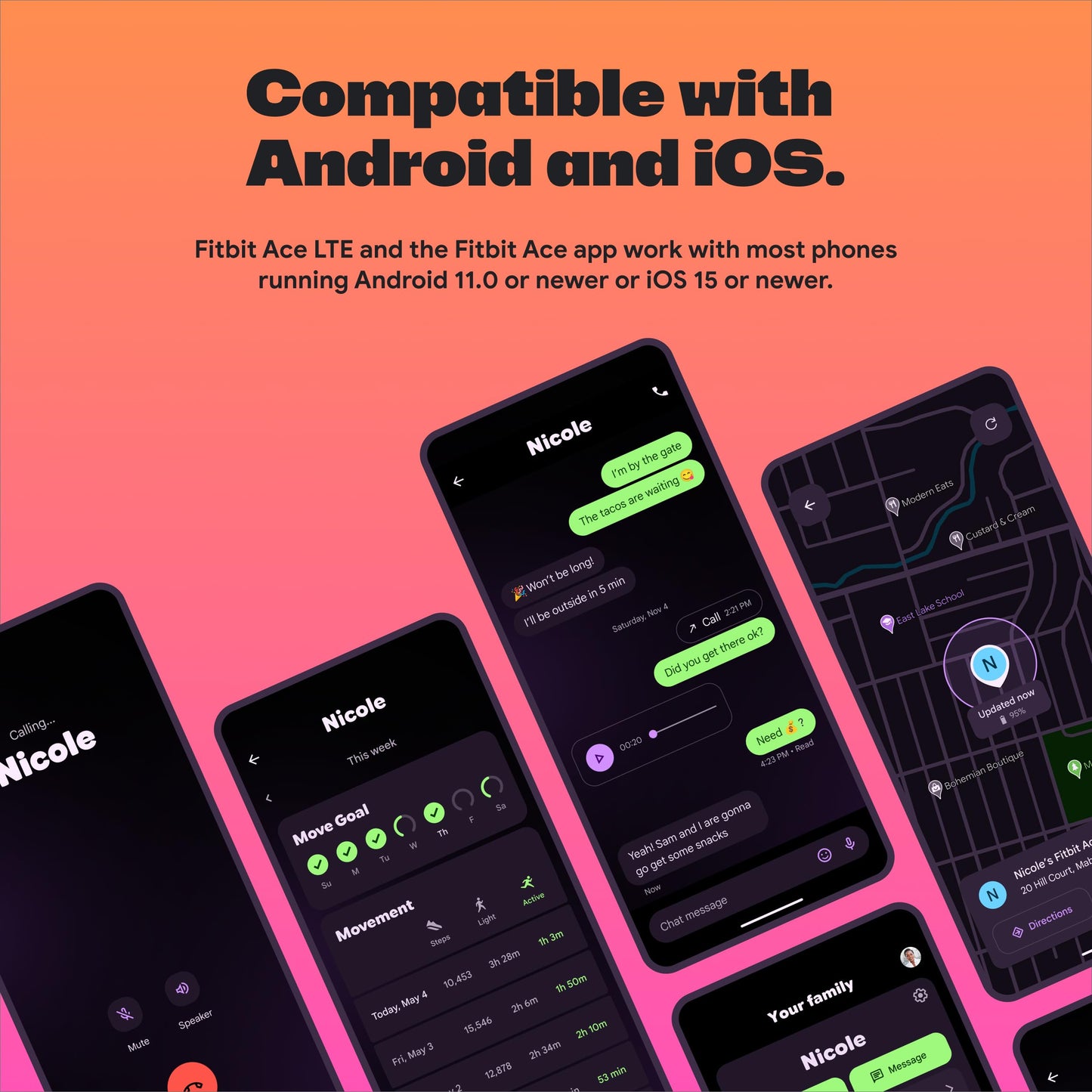 Fitbit Google Ace LTE - Kids Smartwatch with Call, Message, GPS, and Activity-Based Games, Ace Pass Data Plan Required - Spicy - Moovin