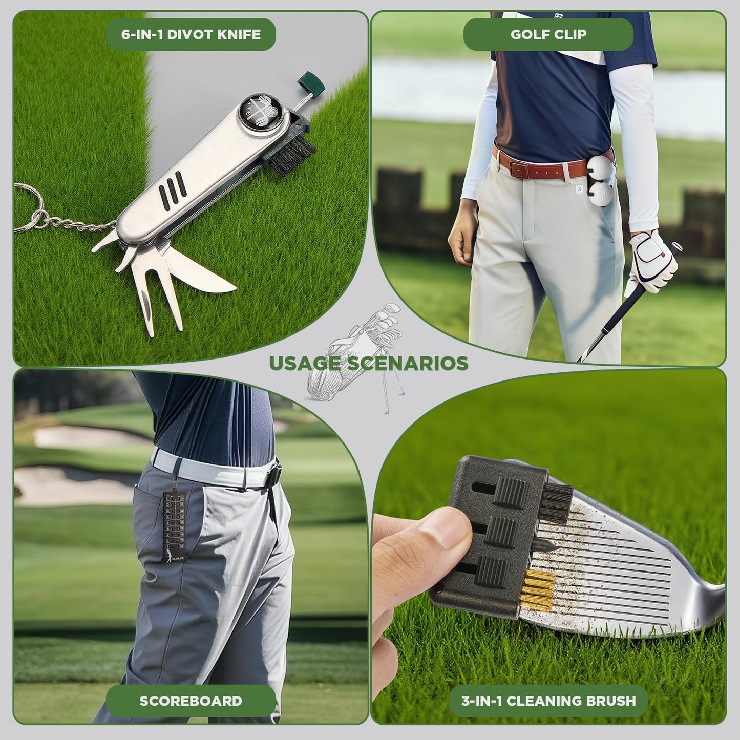 SANLINZOM Golf Accessories for Men and Women for Golfers, Accessories Set in Hi-End PU Case with Golf Balls, HD Rangefinder, Golf Tees, Cleaning Brush, Divot Knife, Scorer, Golf Ball Clamp (Black)